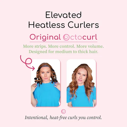 Miniatura 2 de Octocurl Diadema sin calor, rizadores de pelo para dormir, rizadores sin calor para cabello largo (algodón, rosa)