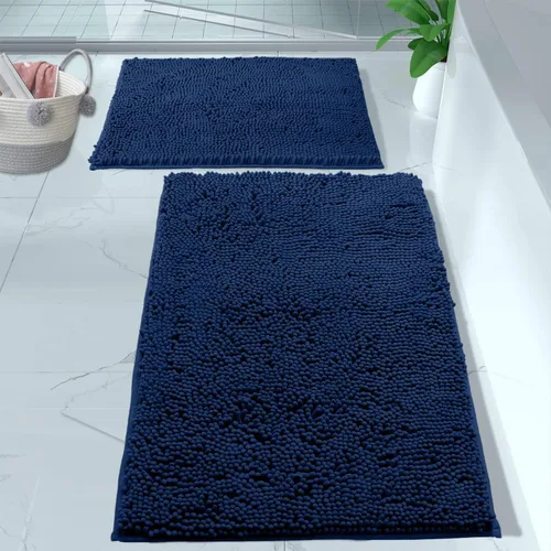 Miniatura 12 de LuxUrux Juego de 2 tapetes de baño de felpa extrasuave, material de microfibra de felpilla de 1 pulgada, color verde súper absorbente