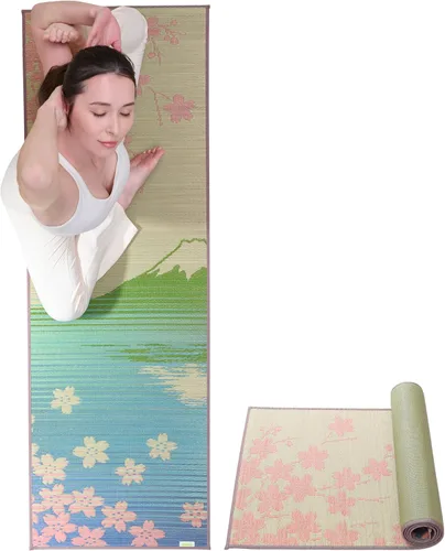 FULI Tapete de yoga japonés tatami, tapete Igusa, esterillas antideslizantes para ejercicio y fitness, pilates y entrenamientos de piso, fabricado