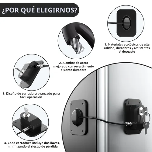 Miniatura 5 de RORMGO Paquete de 2 cerraduras para refrigerador, cerradura para refrigerador con protección de alambre de silicona, cerraduras para nevera