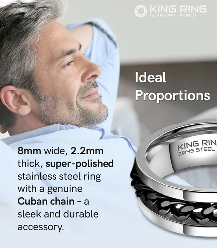 Miniatura 43 de King Ring Anillo giratorio de 0.315 pulgadas, anillo plano pulido fino para hombres y mujeres con cadena cubana, diseñado en Estados Unidos