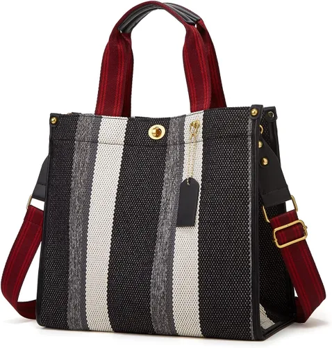 Miniatura 2 de Bolso de mano Hobo para mujer, bolso de hombro de lona, bolso cruzado elegante, bolso grande, color a rayas de contraste
