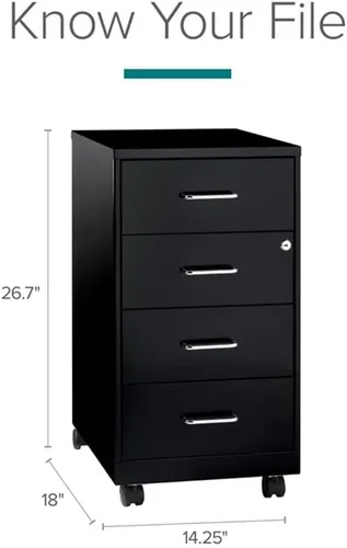 Miniatura 2 de Pemberly Row Organizador móvil de metal contemporáneo, 4 cajones, 18 pulgadas de profundidad, acabado negro, suspensión de deslizamiento suave