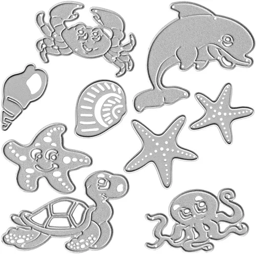 Hying Troqueles de metal de animales marinos, delfín y estrellas de mar para hacer tarjetas, tortuga de concha, pulpo, troqueles de animales del