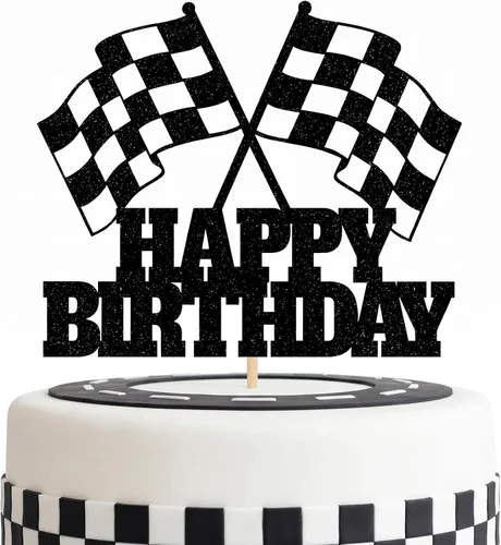 Miniatura 9 de Fast One - Decoración para pastel de primer cumpleaños, decoración de pastel de carreras con purpurina y temática de bandera a cuadros, suministros