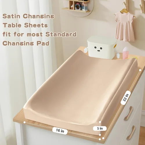 Miniatura 3 de SiinvdaBZX Paquete de 2 fundas para cambiador para bebés, niñas y niños, fundas de satén suaves y sedosas para cambiadores de pañales de 32 x 16