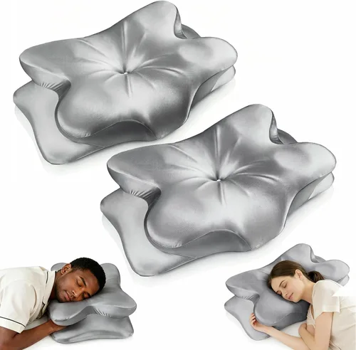 Miniatura 7 de Almohada cervical para el cuello para aliviar el dolor de cuello, almohada ergonómica de contorno de espuma viscoelástica con funda de tela de satén