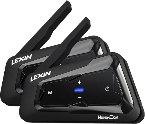 LEXIN MeshCom - Auriculares Bluetooth para motocicleta, sistema de comunicación de malla para 24 conductores, intercomunicador de casco con