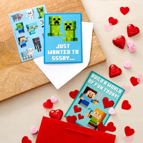 Miniatura 2 de Hallmark Minecraft - Tarjetas y calcomanías para el día de San Valentín para niños (24 aulas de San Valentín con sobres)