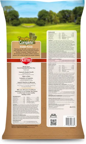 Miniatura 10 de Kaytee Timothy - Alimento completo para conejos, fabricado con heno Timothy, alto en fibra, apoya la salud dental y la digestión, 9.5 libras