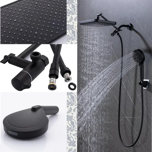 Miniatura 3 de Cabezal de ducha grande con filtro de alta presión negro con mano, cabezal de ducha de lluvia de 14 pulgadas y 10 pulverizadores de mano con filtro