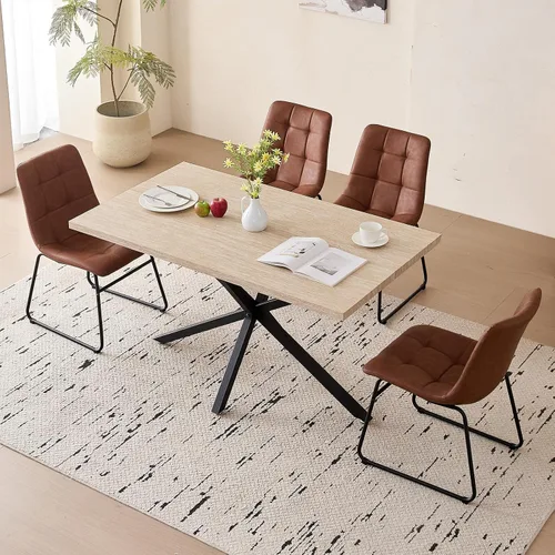 Miniatura 5 de Mesa de comedor de 55.1 pulgadas para 2 4 personas, pequeña mesa de cocina rectangular moderna de mediados de siglo con patas cruzadas de metal