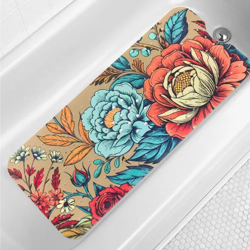 Miniatura 17 de Tapete de baño turquesa antideslizante de 40 x 16 pulgadas, extra largo, antideslizante, para bañera, tapete moderno de arte abstracto, tapete