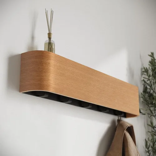 Miniatura 7 de Kazai. Perchero de pared 'Toke' - Perchero de diseño moderno con ganchos de pared ocultos - Perchero de panel de chapa de madera maciza - Roble