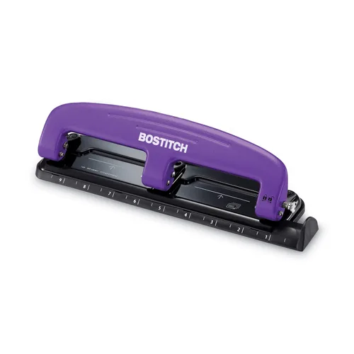 Bostitch Office EZ Squeeze Reduced Effort Perforadora de 3 agujeros, 12 hojas, color morado Púrpura