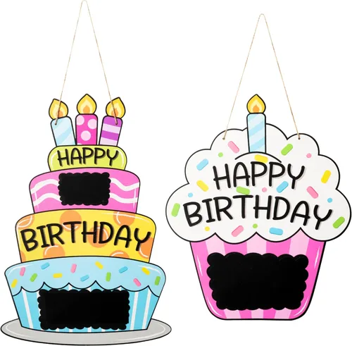 L1rabe Decoración de puerta de madera de feliz cumpleaños, 2 piezas, colorido feliz cumpleaños, colgante de bienvenida para puerta, diseño de Color