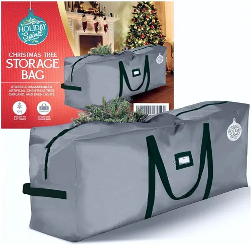HOLIDAY SPIRIT Bolsa de almacenamiento para árbol de Navidad, bolsa impermeable para árbol de Navidad con asas reforzadas duraderas y cremalleras