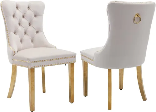 Miniatura 127 de LKTART Juego de 2 sillas de comedor de terciopelo, sillas de comedor copetudas con ribete de anillo de clavo, silla de comedor tapizada con patas