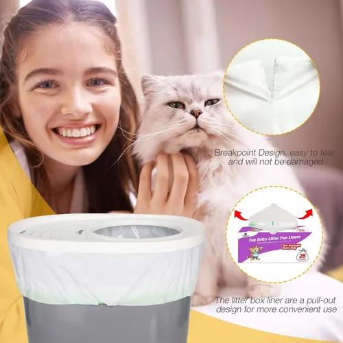 Miniatura 3 de Revestimientos para cajas de arena para gatos compatibles con el modelo de bandejas de arena de entrada superior, resistentes a desgarros, 25 bolsas