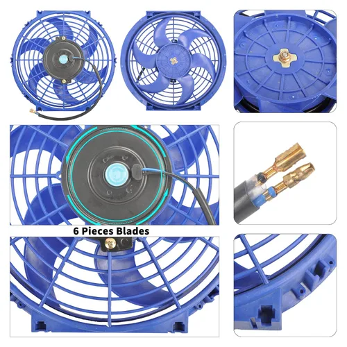 Miniatura 3 de Ventilador delgado universal de empuje eléctrico para radiador 12V 80W de alto rendimiento, kit de montaje azul de 2 piezas