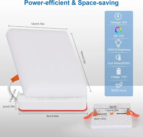 Miniatura 5 de DELIPOP Paquete de 6 luces LED empotrables cuadradas de 4.72 pulgadas, 6500 K ultra delgada sin marco, luz de techo de panel delgado de 20 W