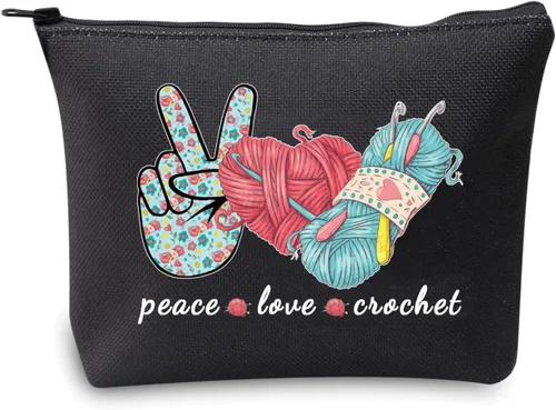 Miniatura 8 de JXGZSO Bolsa de maquillaje de ganchillo de amor de la paz del bolso del proyecto que hace punto con el regalo de la tejedora de, Peace Love Crochet