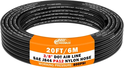 Miniatura 11 de CheeMuii 50 pies 3/8 Tubo Neumático 3/8" PA12 Nylon DOT Línea de Aire SAE J844 Manguera de Aire DOT 15.3 Metros 3/8 Pulgadas OD Tubo de Aire Negro