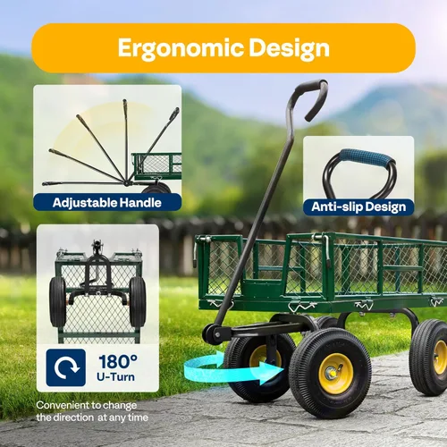 Miniatura 7 de VIVOHOME Carrito de jardín de acero de malla de servicio pesado de 880 libras de capacidad, vagón utilitario plegable con lados removibles y ruedas