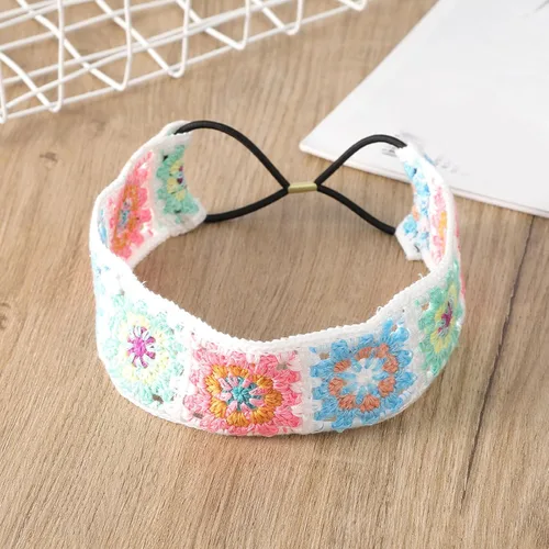 Miniatura 3 de LIANXUE Diadema de punto floral para mujer, turbante elástico, floral, ganchillo, cuadrado, estilo étnico, diadema envolvente para la cabeza