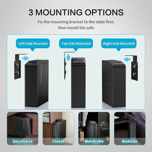 Miniatura 4 de Caja fuerte para armas, caja fuerte biométrica para pistola, acceso rápido de 4 maneras con huella digital, código PIN, llave, aplicación, pistola