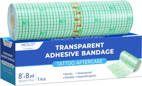 Miniatura 13 de LotFancy Vendaje de cuidado posterior para tatuajes, rollo de 6 x 8.8 yardas, apósito de película transparente impermeable transparente, envoltura