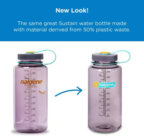 Miniatura 6 de Nalgene Sustain Tritan - Botella de agua sin BPA, 32 onzas, boca ancha, gris con tapa negra y botella de agua Sustain Tritan sin BPA fabricada