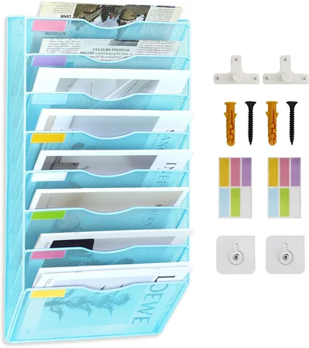 Miniatura 16 de Organizador de archivos de pared de malla con 1 bolsillo, organizador de archivos para colgar en la oficina, revistero, juego de ganchos