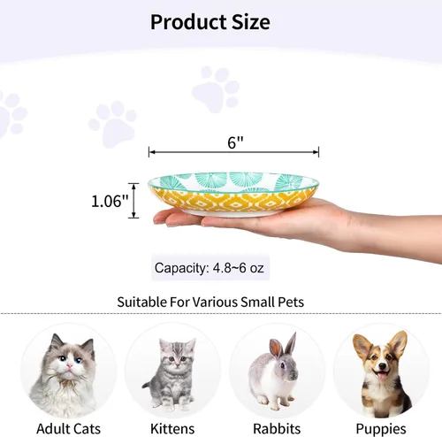 Miniatura 3 de Selamica Cuencos de cerámica para gatos, 6 pulgadas de ancho poco profundos para aliviar la fatiga de los bigotes, juego de 4, colores surtidos