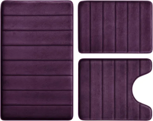 Miniatura 24 de BYSURE Juego de 3 tapetes de baño de espuma viscoelástica color gris, antideslizantes, extra suaves, absorbentes, lavables a máquina y secos