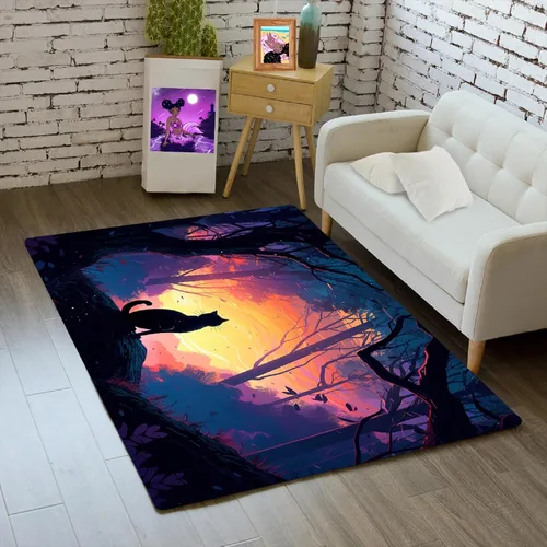 Miniatura 8 de Alfombra de gato para habitación de niñas, diseño de dibujos animados, decoración para dormitorio, bonita alfombra de área de gatos, alfombras