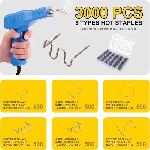 Miniatura 4 de Kit de soldadura de plástico: 3000 grapas de soldadura en caliente, 1 malla de reparación, 10 varillas de soldadura de polipropileno negro y 10 3021