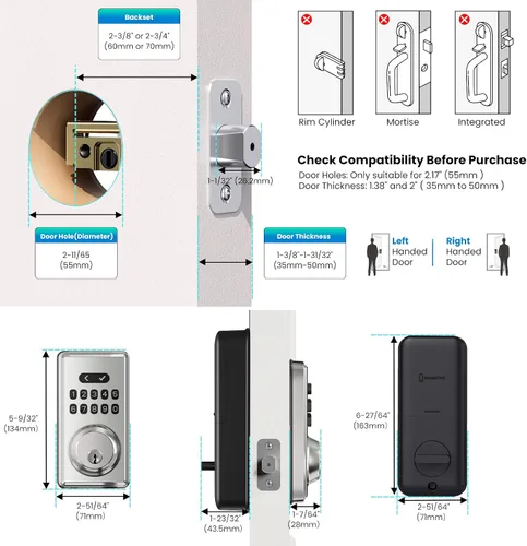Miniatura 5 de Cerradura de puerta sin llave con teclado, cerrojo de seguridad, cerraduras digitales inteligentes con código, cerradura automática, contraseña