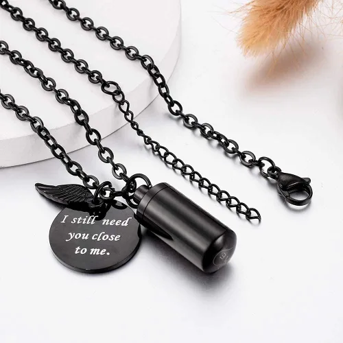 Miniatura 3 de abooxiu Collar de urna cilíndrica para cenizas, joyería de cremación, llavero para mascotas humanas, colgante de recuerdo conmemorativo de acero