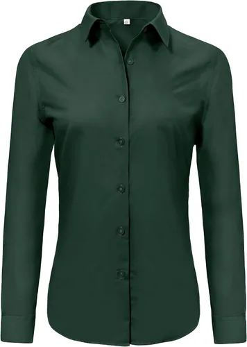Miniatura 40 de Ruisin - Camisas supersuaves sin arrugas y con botones para mujer, unicolor, manga larga, diseño a rayas, estilo formal, blusa de vestir