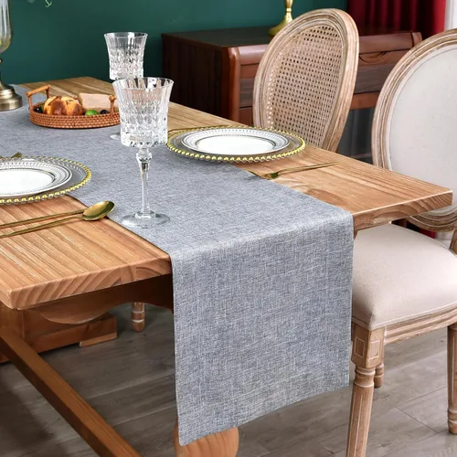 Miniatura 9 de NEWISHER Camino de mesa rústico de granja, color beige sólido, camino de mesa rectangular de lino sintético para uso diario, cocina, comedor, mesa