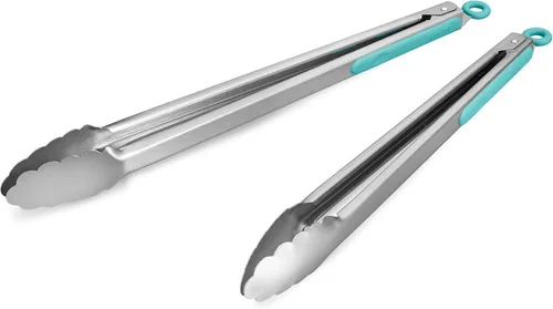 Miniatura 12 de Pinzas de cocina de acero inoxidable 304, juego de 2 pinzas resistentes de 9 y 12 pulgadas para asar a la parrilla, con bloqueo cepillado y agarre