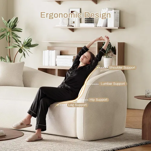 Miniatura 5 de Sofá curvado de 90.8 pulgadas para sala de estar, moderno y cómodo sofá de felpilla de 3 plazas sin hueso, asiento extra profundo y ancho con 2 Beige