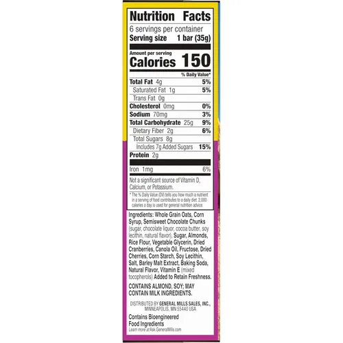 Miniatura 12 de Nature Valley Barras de granola masticables de frutas y nueces, nueces de chocolate negro, 6 barras, 7.4 onzas