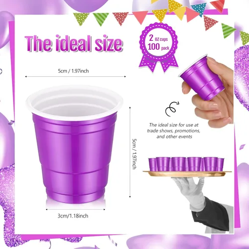 Miniatura 2 de Roshtia Paquete de 100 vasos de plástico de 2 onzas, mini vasos de chupito desechables de graduación de 2 onzas para fiesta de graduación, boda