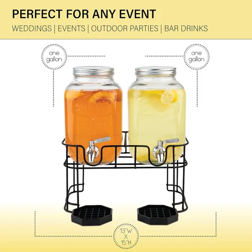 Miniatura 3 de Kitchentoolz Dispensadores de bebidas de vidrio de doble galón con infusor de frutas e inserto de hielo, espitas de acero inoxidable, soporte