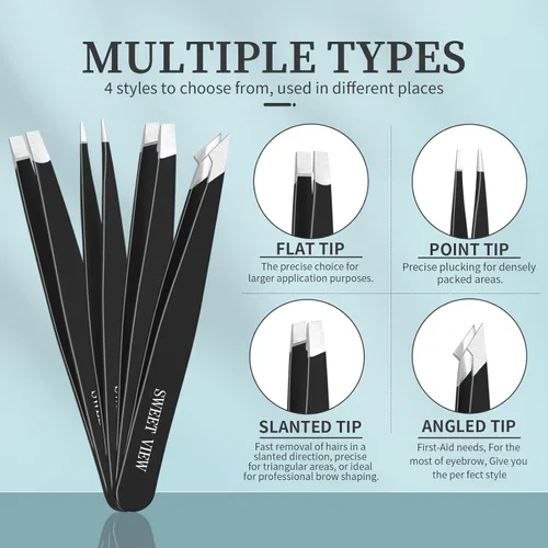 Miniatura 3 de SWEET VIEW Juego de 7 pinzas para cejas para mujeres, pinzas de precisión con tijeras para cejas y navaja y bobina para depilación facial, barbilla