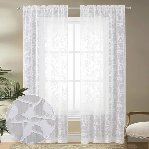 Miniatura 49 de OVZME Anji - 2 paneles de cortinas traslúcidas de gasa marrón de 72 pulgadas de largo para dormitorio, doble bolsillo para barra, tela ligera