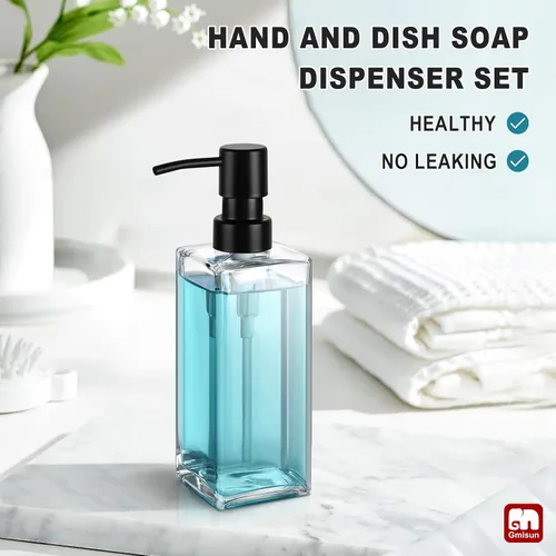 Miniatura 5 de Dispensador de jabón de vidrio ámbar GMISUN, dispensador de jabón de manos con bomba de acero inoxidable para baño, dispensadores de cocina