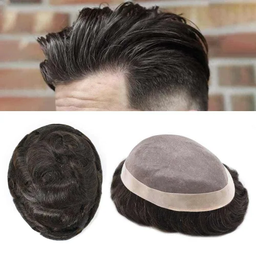 Miniatura 53 de Toupee para hombres sistemas de reemplazo de piezas de cabello humano real, duradero, fino, mono para hombre, tupé, sistema de cabello para hombre